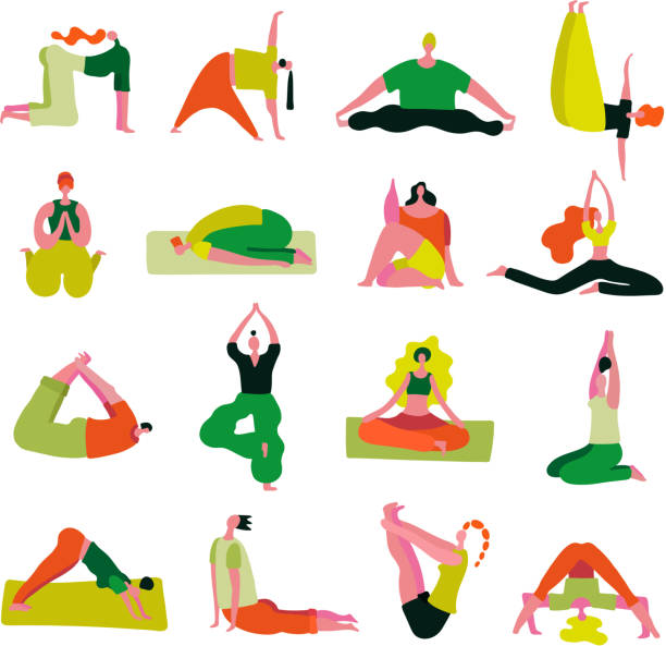 ilustrações de stock, clip art, desenhos animados e ícones de yoga people set - yoga posture dog cobra