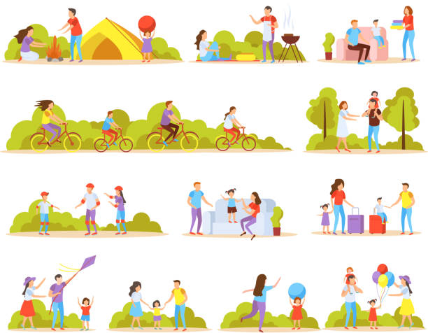 aktywności rodzinne ikony ortogonalne - mother superior stock illustrations