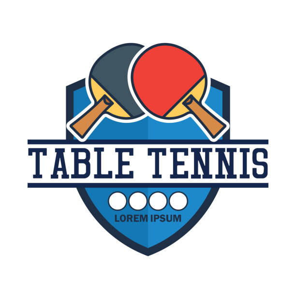 tischtennis ping pong insignien mit textraum für ihren slogan / tag-linie, vektor-illustration - table tennis table tennis racket racket sport ball stock-grafiken, -clipart, -cartoons und -symbole