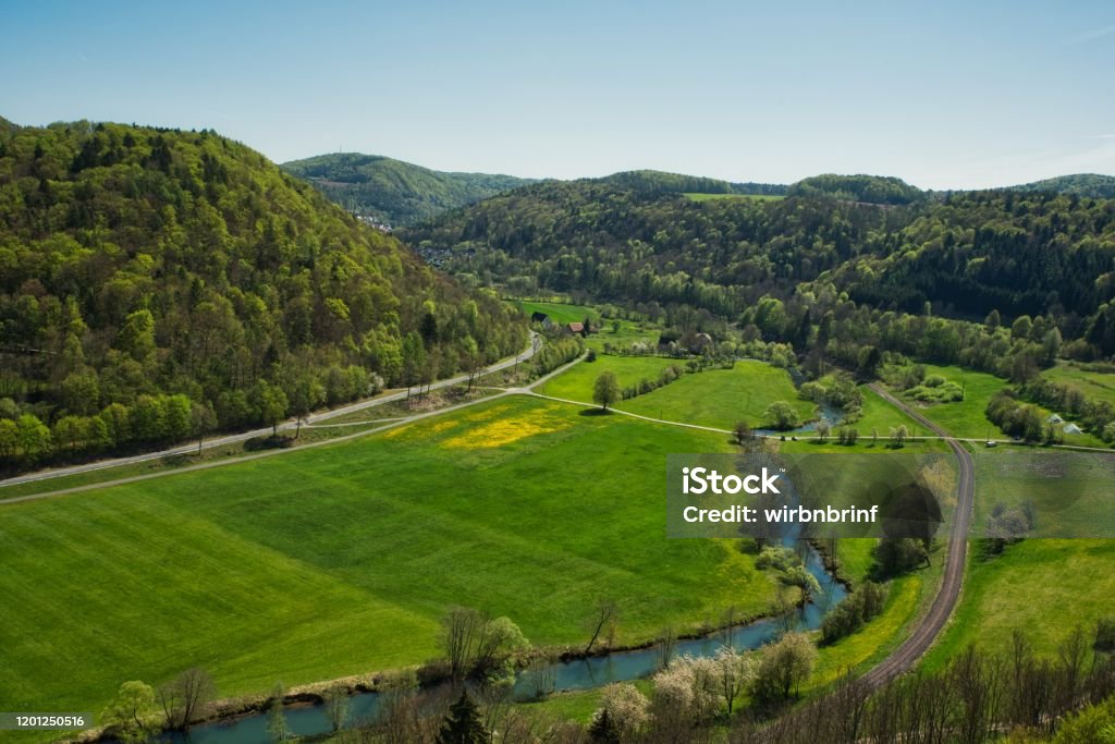 summer landscape wiesenttal summer landscape wiesenttal valley in franconia germany Agricultural Field Stock Photo