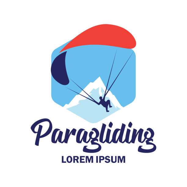 ilustrações de stock, clip art, desenhos animados e ícones de paragliding insignia with text space for your slogan / tag line, vector illustration - skydiving tandem parachute parachuting