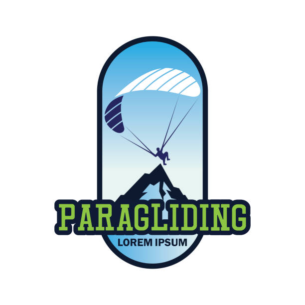 ilustrações de stock, clip art, desenhos animados e ícones de paragliding insignia with text space for your slogan / tag line, vector illustration - skydiving tandem parachute parachuting