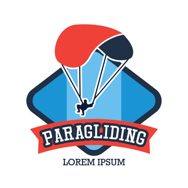 ilustrações de stock, clip art, desenhos animados e ícones de paragliding insignia with text space for your slogan / tag line, vector illustration - skydiving tandem parachute parachuting