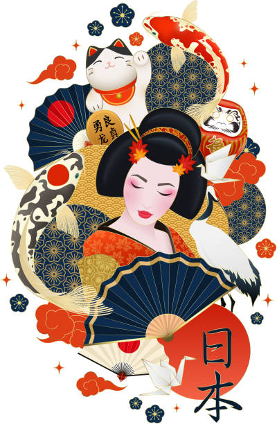 illustrazioni stock, clip art, cartoni animati e icone di tendenza di poster realistico giappone - asia travel traditional culture people