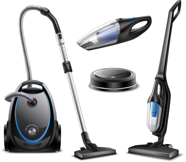 illustrazioni stock, clip art, cartoni animati e icone di tendenza di aspirapolvere set realistico - vacuum cleaner illustrations