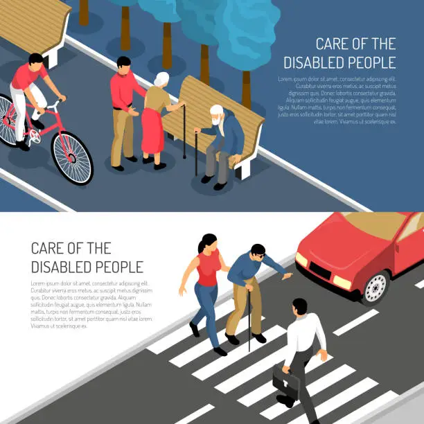 Vector illustration of isometric disable people banners