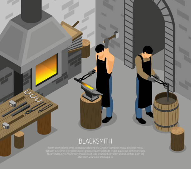 ilustrações de stock, clip art, desenhos animados e ícones de isometric blacksmith illustration - clothes iron 1970s