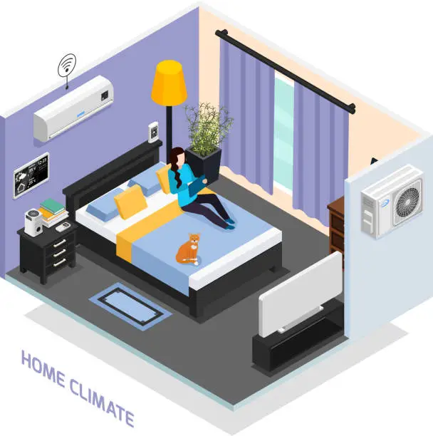 Vector illustration of home climate heating cooling isometric composition