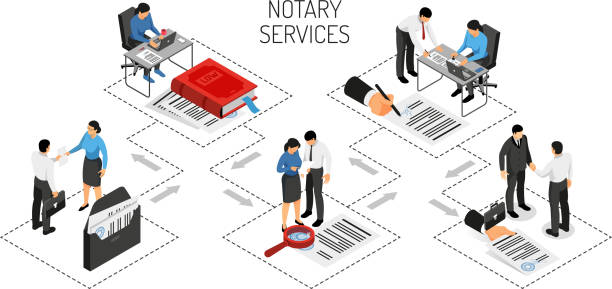 ilustrações, clipart, desenhos animados e ícones de ilustração horizontal notária isométrica - notary public