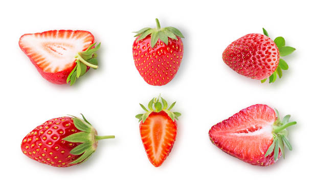 istock Set strawberry whole and cut in half 1201251848