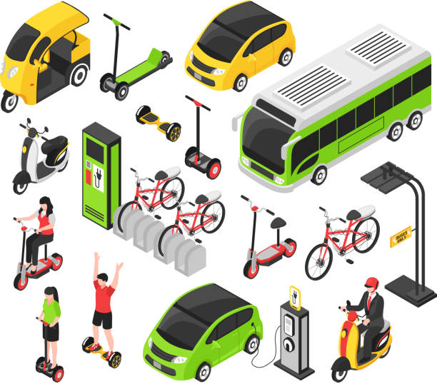 等角エコトランスポートセット - electric bicycle点のイラスト素材／クリップアート素材／マンガ素材／アイコン素材