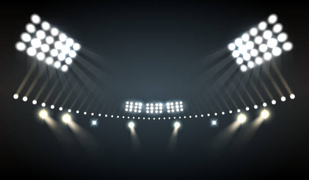 stadium lights realistic Stadium lights realistic background with sports and technology symbols vector illustration floodlight stock illustrations