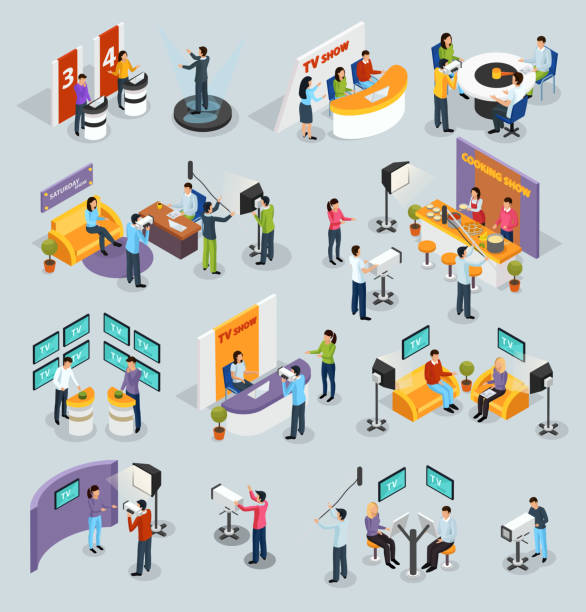 izometryczne ikony teleturnieju - studio stock illustrations