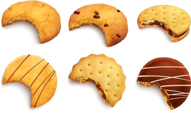 ugryziony zestaw realistycznych plików cookie - biscuit cookie cracker missing bite stock illustrations