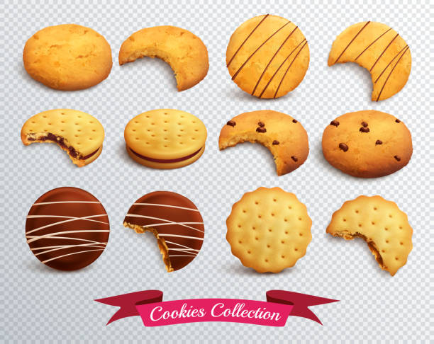 cookies realistyczny zestaw przezroczysty - biscuit cookie cracker missing bite stock illustrations