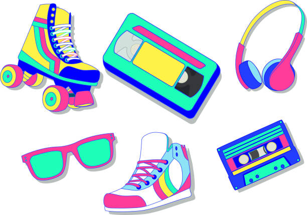 90's 90's retro elements yellow tape audio stock illustrations