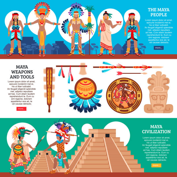 ilustrações, clipart, desenhos animados e ícones de bandeiras da civilização maya - maya