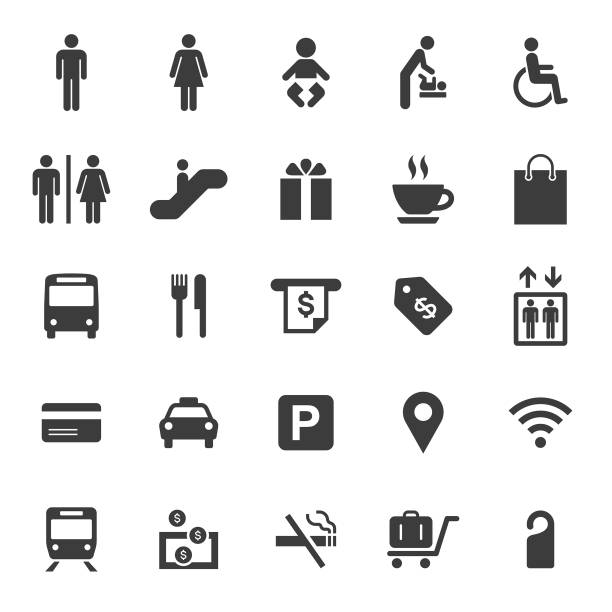 パブリックおよびショッピングモールアイコンセット - accessibility sign disabled sign symbol点のイラスト素材／クリップアート素材／マンガ素材／アイコン素材