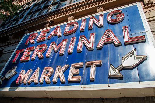 a picture of a Reading terminal market sign