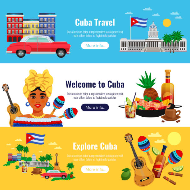 cuba travel banners Cuba travel horizontal banners set with  landmarks symbols flat isolated vector illustration cuba illustrations stock illustrations