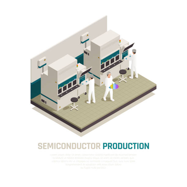 skład izometryczny produkcji chipów półprzewodnikowych - semiconductor industry stock illustrations