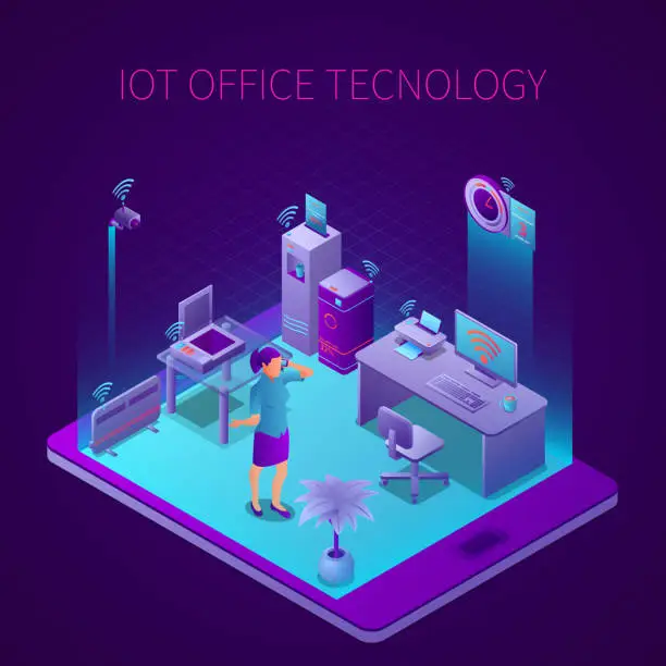 Vector illustration of iot business office isometric composition
