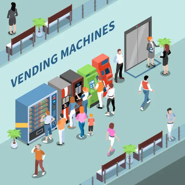 Vector illustration of vending machines isometric composition