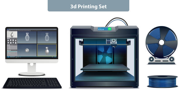 ilustrações de stock, clip art, desenhos animados e ícones de 3d printing realistic set - expendable