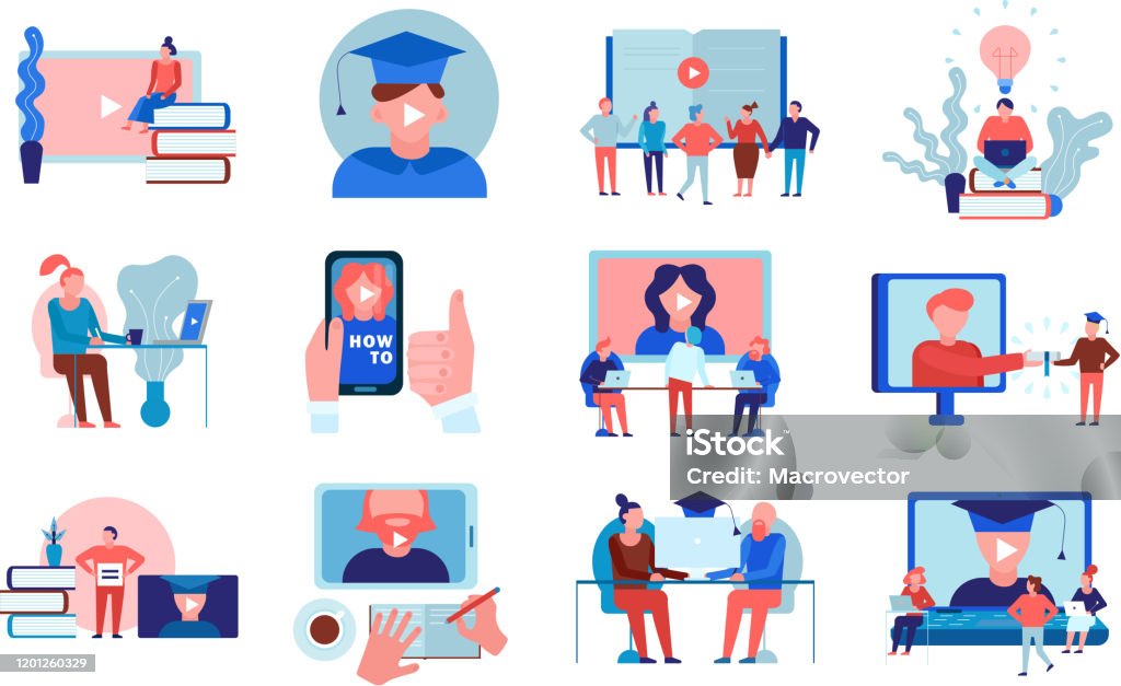 Course Tutorial Picture Video Tutorials Online Training Courses Set Stock Illustration ...
