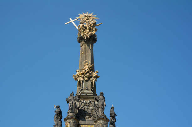 Holy Trinity Column ( Sloup nejsvetejsi trojice ), Upper Square ( Horni namesti ), Olomouc, Czech Republic / Czechia, Central Europe - religious UNESCO landmark. Clear blue sky as copy space.