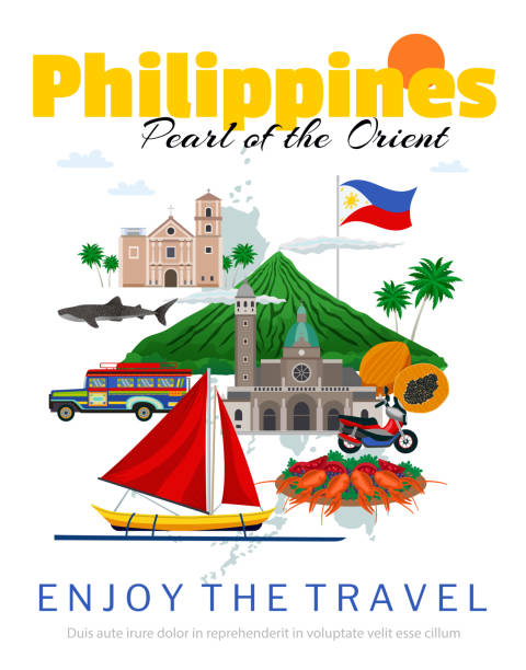 philippinen plakat - manila cathedral stock-grafiken, -clipart, -cartoons und -symbole