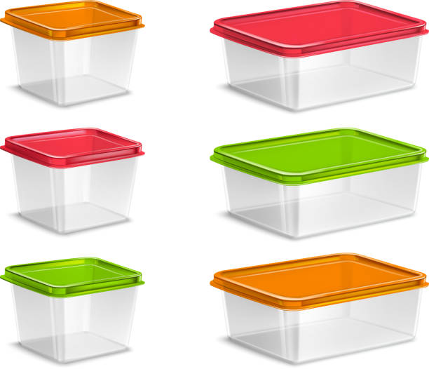 цветные пластиковые контейнеры для пищевых продуктов - lunch box lunch bucket box stock illustrations