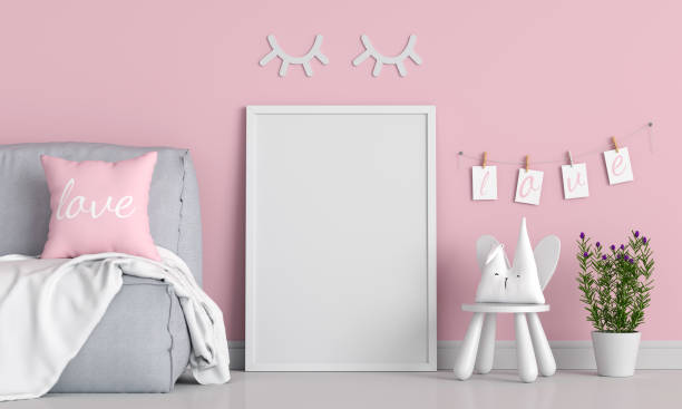 Empty photo frame for mockup in child room