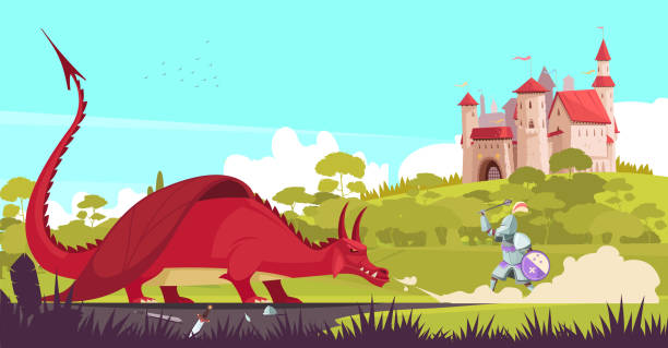 ilustrações de stock, clip art, desenhos animados e ícones de dragon medieval fairy tale legend - dragon fantasy knight warrior