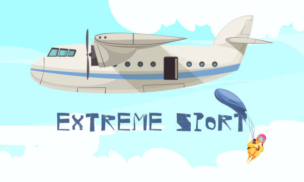 illustrazioni stock, clip art, cartoni animati e icone di tendenza di paracadutismo sport estremo - skydiving parachuting extreme sports airplane