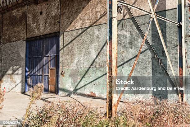 Old Warehouse With Shadows Stock Photo - Download Image Now - Architecture, Brick, Construction Industry