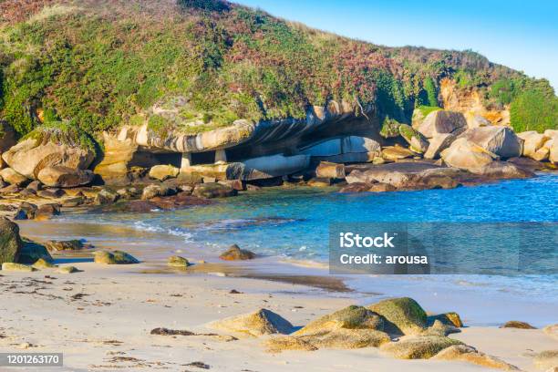 Lost Childrens Cave In Area Gorda Beach Stock Photo - Download Image Now - Sanxenxo, Beach, Cave