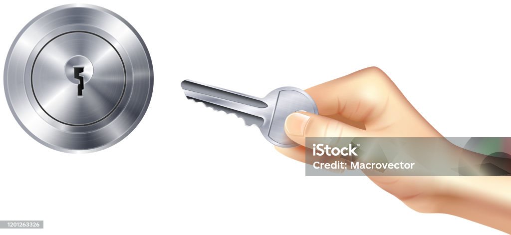 Key Lock Entrence Drawing Realistic Lock Key Hand Illustration Stock Illustration - Download ...