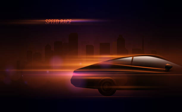 car high speed race realistic composition High speed race hatchback car trailing lights motion effect realistic composition in night city street vector illustration car classic light tail stock illustrations