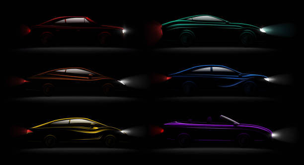 цвет облегченный автомобили в темном реалистичном наборе - lightened stock illustrations