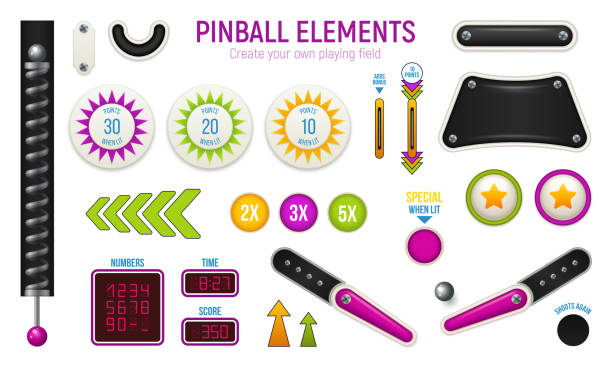 pinball horizontal set Isolated and colored pinball horizontal icon set with different elements of deck vector illustration pinball machine stock illustrations