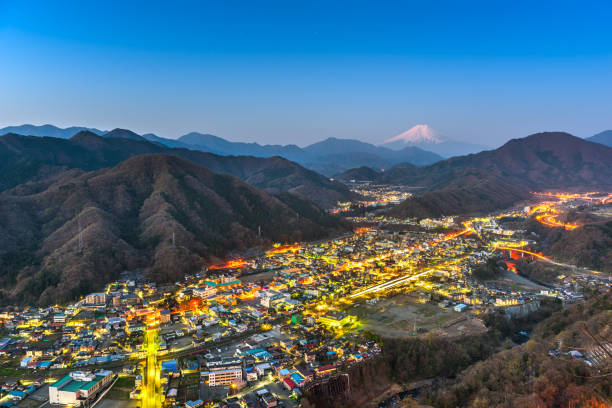istock Otsuki, Japan Town Skyline with Mt. Fuji 1201264947