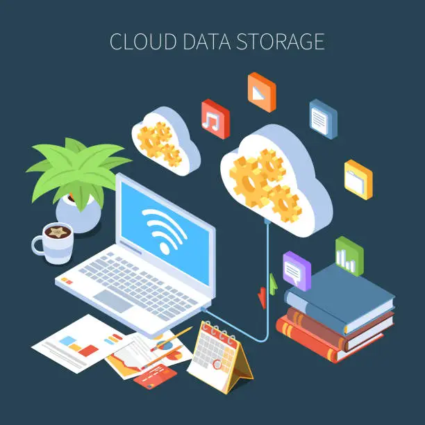 Vector illustration of cloud technology isometric composition