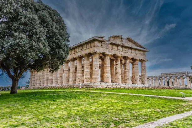 Ancient Greek Roman Temple in Paestum in Southern Italy