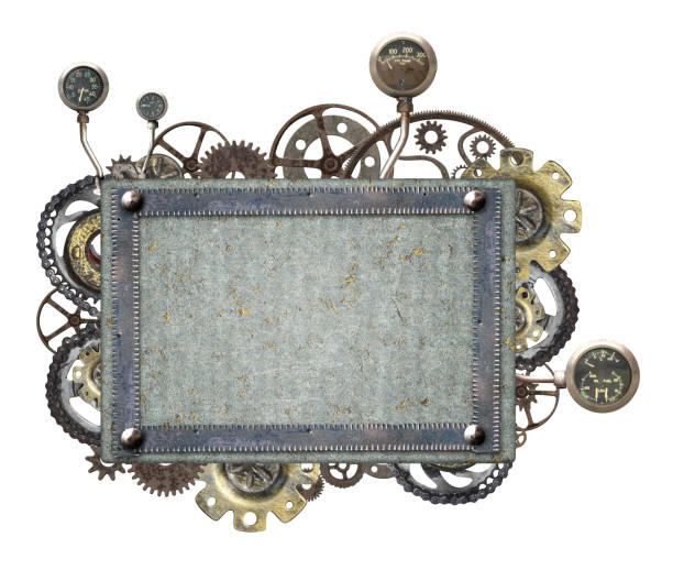 istock Metallic frame with vintage machine gears and cogwheel 1201266808