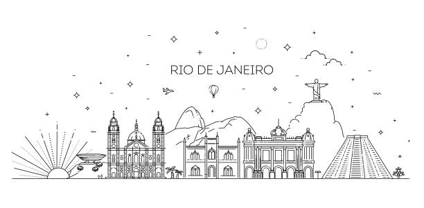 illustrazioni stock, clip art, cartoni animati e icone di tendenza di skyline dettagliato di rio de janeiro. contesto di viaggi e turismo - downtown district brazil rio de janeiro travel destinations