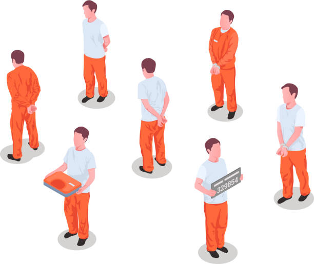 isometrische zusammensetzung des gefängnisses - prison cell illustrations stock-grafiken, -clipart, -cartoons und -symbole