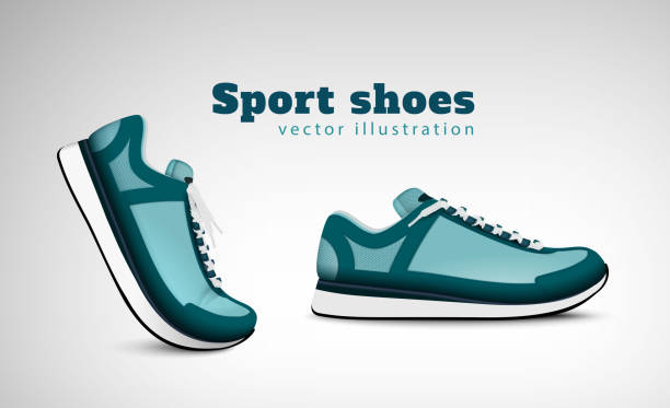 ilustraciones, imágenes clip art, dibujos animados e iconos de stock de composición de zapatos deportivos realista - pair