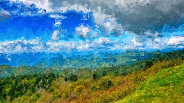istock Impressionistic Style Artwork of Autumn in the Appalachian Mountains Viewed Along the Blue Ridge Parkway 1201268781