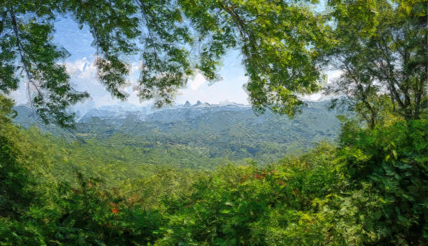 ブルーリッジパークウェイに沿って見たアパラチア山脈の秋の印象派スタイルアートワーク - blue ridge parkway mountain mountain range forest点のイラスト素材／クリップアート素材／マンガ素材／アイコン素材